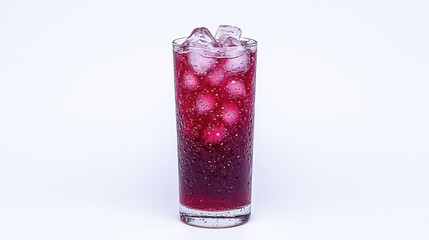 Refreshing Blue Raspberry Soda with Bubbles and Ice Against a Bright White Background