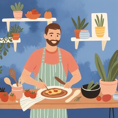 Man in Apron Cooking