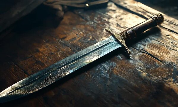 Old sword medieval weapon blade knight equipment with ornate handle