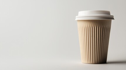 Minimalist Disposable Coffee Cup with Lid on Plain Background