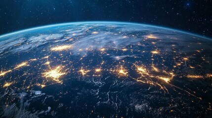 Fototapeta premium Planet Earth at night with visible light connections generative ai