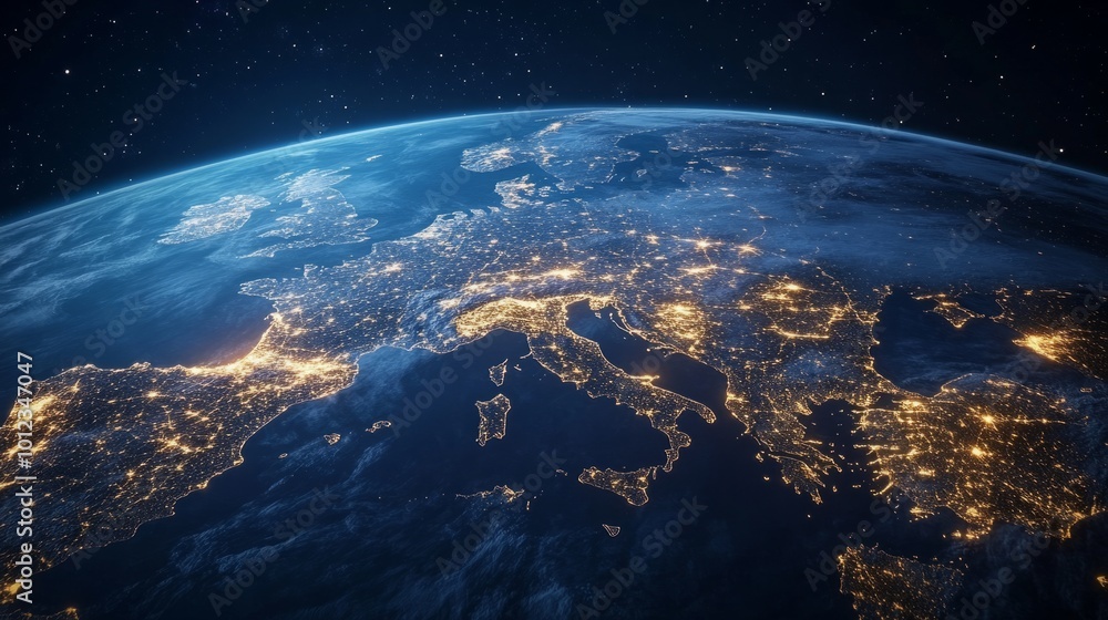 Canvas Prints planet earth at night with visible light connections generative ai