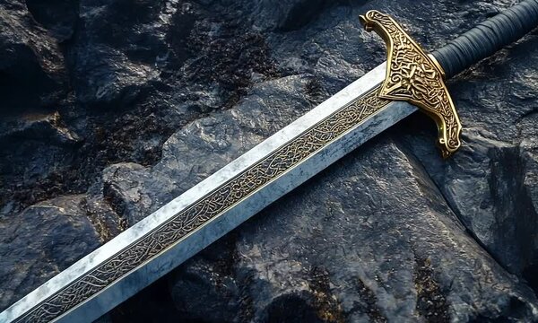 Fantasy golden sword with long blade