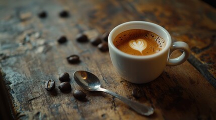 Aromatic Espresso Delight on Rustic Wooden Table