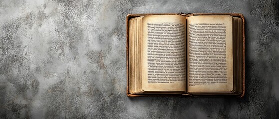 Obraz premium Holy book open on a grey background, featuring a copy space banner for adding religious or inspirational text