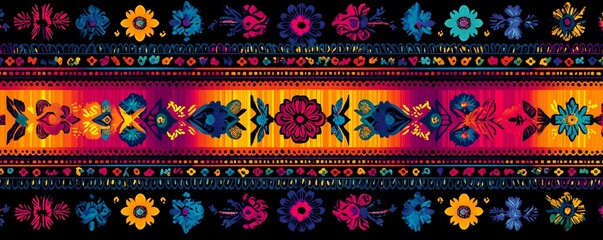 Mexican textileinspired seamless pattern with bold, colorful designs and intricate patterns for a vibrant background