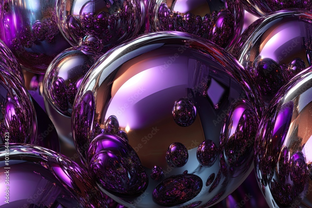 Poster intricate chrome effect holographic shapes reflecting light in a vibrant abstract composition