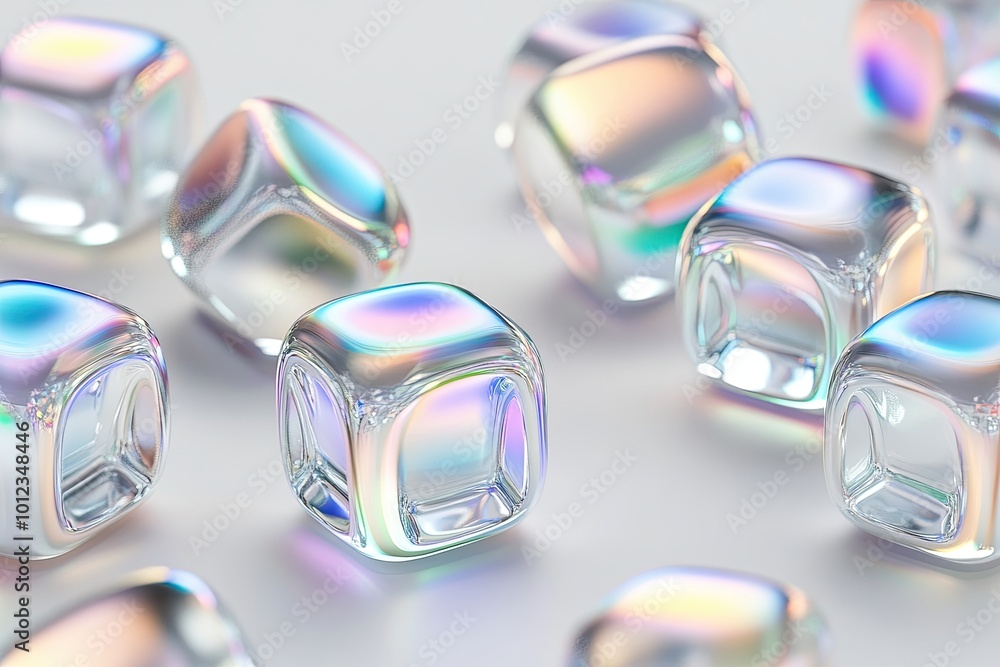 Aufkleber chrome effect holographic abstract shapes arranged artistically on a smooth, reflective surface