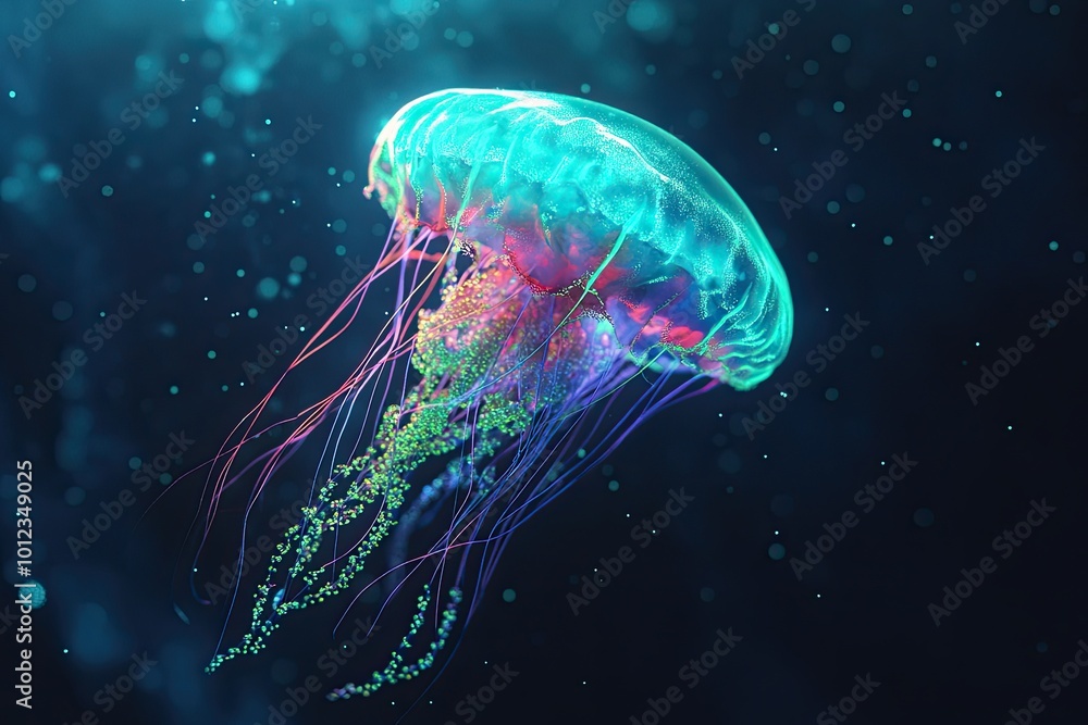 Aufkleber High Vibrational Jellyfish Floating in a Cosmic Expanse With Harmonious Colors and Patterns