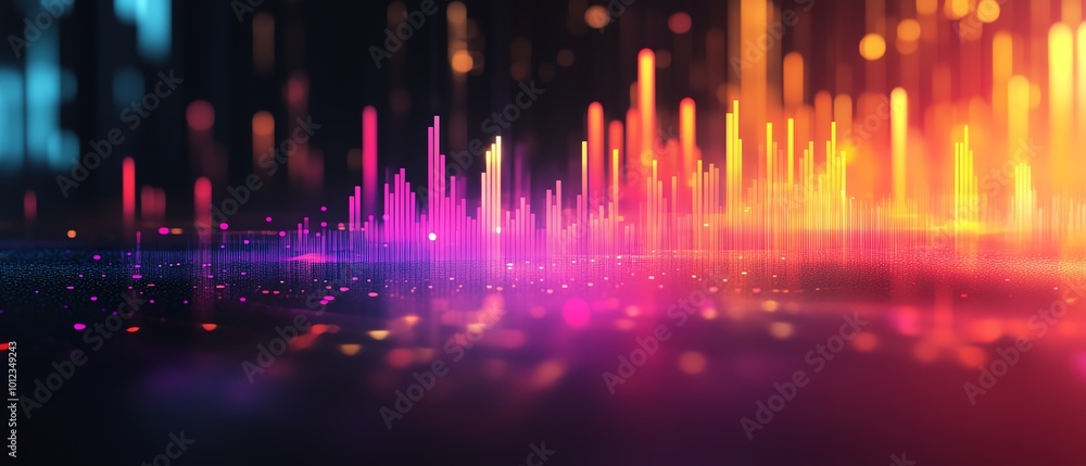 Poster bright and colorful bar charts with fluctuating values for stock market investment analysis or vibra