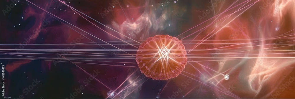 Poster jellyfish float in a cosmic space of vibrant colors and sacred geometry