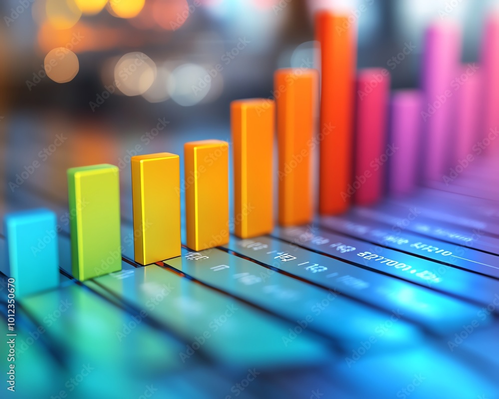 Poster Engaging bar charts with multiple colors showing stock market fluctuations or colorful financial data for investment analysis