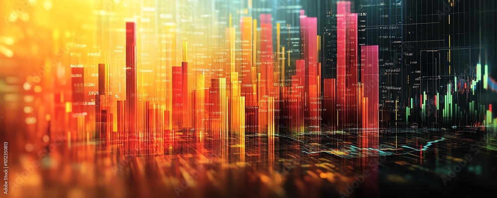 Poster Engaging bar charts with multiple colors showing stock market fluctuations or colorful financial data for investment analysis