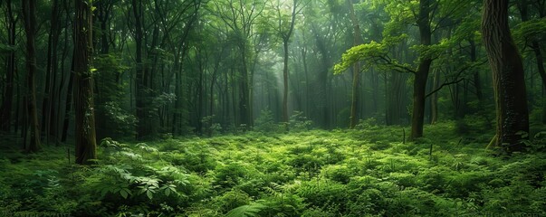 Fototapeta premium Lush forests with vibrant greenery, natural and peaceful, Nature, Soft greens, Photograph, Woodland beauty