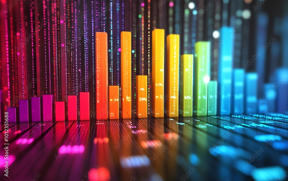 Aufkleber stock market investment bar charts with many colors showing up and down trends, ideal for colorful f