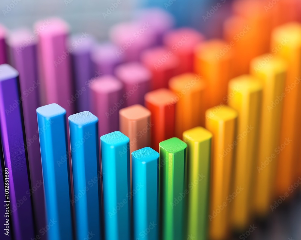 Aufkleber stock market investment bar charts with many colors showing up and down trends, ideal for colorful f