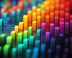 Obraz premium Stock market investment bar charts with many colors showing up and down trends, ideal for colorful financial data