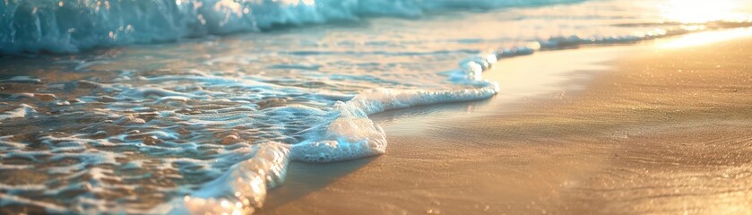 Fototapeta premium Pristine beaches with golden sands, serene and inviting, Nature, Soft tones, Photograph, Coastal paradise