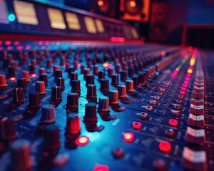 Fototapeta premium Recording studio with sleek designs, modern and professional, Urban, Cool tones, Photograph, Music production