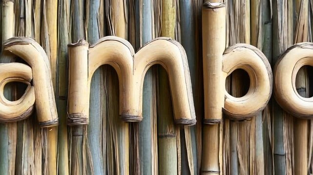 Bamboo Lettering on Rustic Wooden Background in Slow Reveal