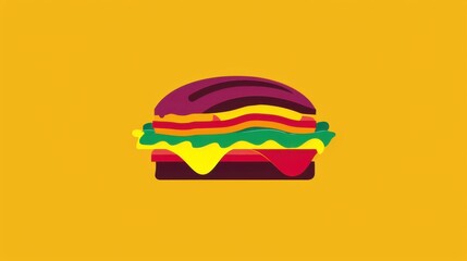 Colorful burger graphic on a bright yellow background