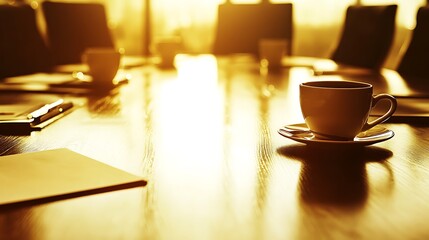 A corporate boardroom with executives discussing a business merger over coffee 