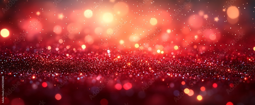 Poster abstract red glitter background with bokeh lights.