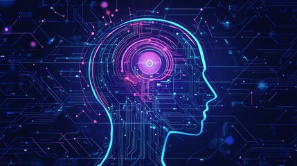 A digital rendering of a human head with a circuit board pattern inside, representing artificial intelligence.