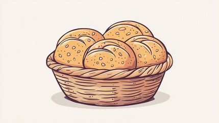 A basket filled with freshly baked dinner rolls. Vector and minimalistic drawing