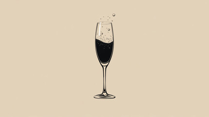 A champagne flute with a few bubbles rising above it. Logo, vector and minimalistic drawing