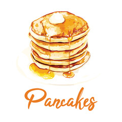 pancakes in watercolor illustration style, isolated vector on white background