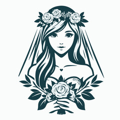 Bride silhouette with bouquet