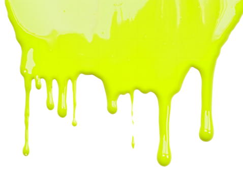 Isolated vivid yellow paint drips from above, creating contrasting streaks against a transparent background