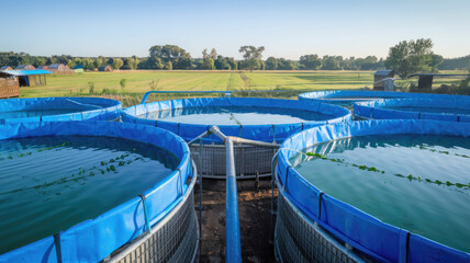 Three Blue Tanks With Water