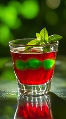 Refreshing Red Cocktail with Mint and Ice