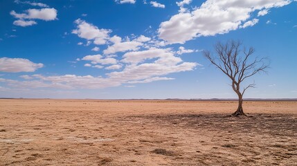 Fototapeta premium Lone Tree in Arid Landscape - Desert Scenery Photography