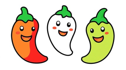 A happy and cute jalape&ntilde;o character designed with a colorful outline on a white background, perfect for a children's coloring page. This playful illustration features a smiling jalape&ntilde;o pepper 