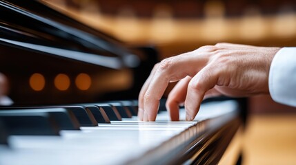Obraz premium A close up of a person's hand playing the piano, AI