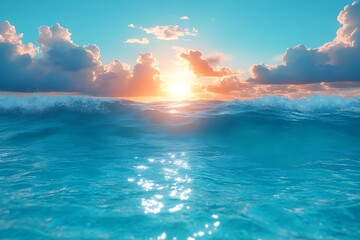 Sunrise Over Calm Ocean Waves with Clouds in the Sky