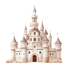 Fairytale castle illustration, white isolate background.