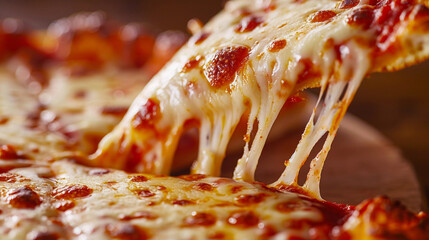 Pizza cheese pull close up