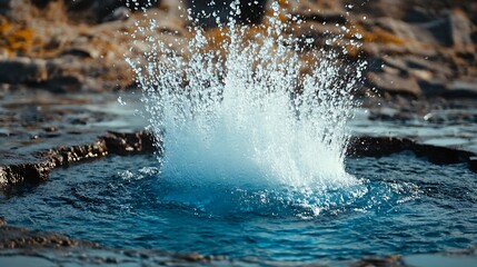 A vibrant, dynamic geyser erupting with a clear area for text