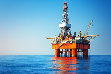 Offshore Oil Rig in the Midst of a Clear Blue Sky