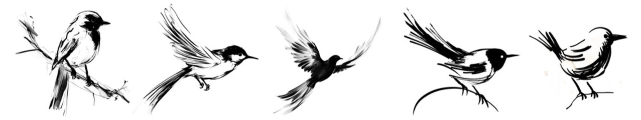 Fototapeta premium ink brush bird png cut out element set