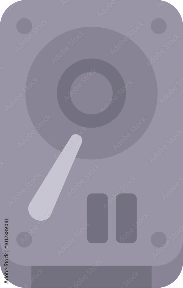Poster hard drive disk showing rotating platters with read write head, data storage device