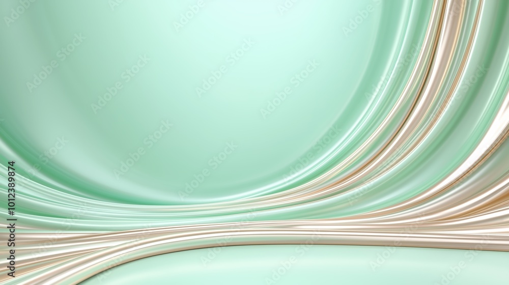 Poster Smooth mint and gold abstract background with curved lines