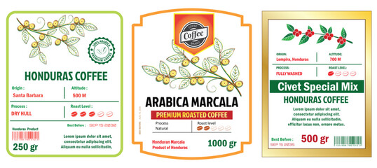 Illustration of Honduran Coffee Labels template simple flat style in RGB mode color.