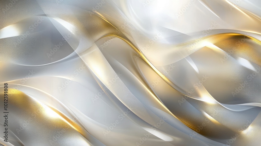 Poster a refined abstract golden and silver background with blurred pale geometric patterns, creating a lig