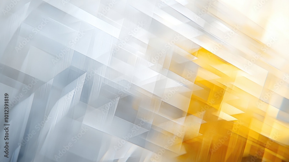 Poster a refined abstract golden and silver background with blurred pale geometric patterns, creating a lig