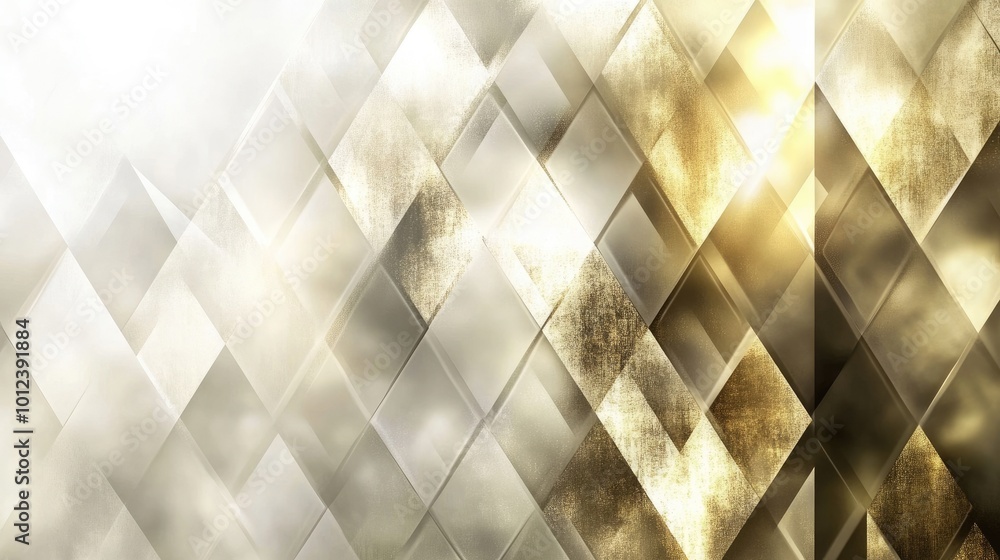Poster a refined abstract golden and silver background with blurred pale geometric patterns, creating a lig